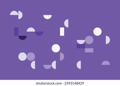 A minimalist geometric design featuring structured circular and rectangular shapes in shades of purple. The abstract grid layout creates a sense of balance, symmetry, and modern artistic appeal.