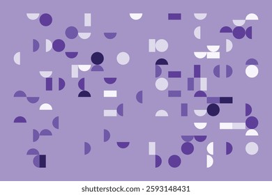 A minimalist geometric design featuring structured circular and rectangular shapes in shades of purple. The abstract grid layout creates a sense of balance, symmetry, and modern artistic appeal.