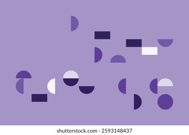 A minimalist geometric design featuring structured circular and rectangular shapes in shades of purple. The abstract grid layout creates a sense of balance, symmetry, and modern artistic appeal.