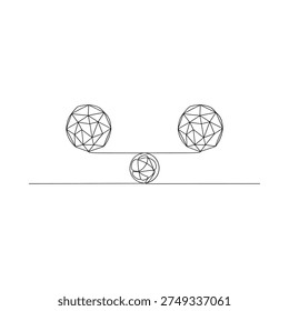 Minimalist geometric design featuring three spherical wireframe structures