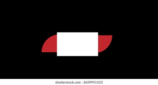 Diseño geométrico minimalista con medio círculo rojo y fondo negro. Ideal para carteles modernos, logotipos o arte abstracto elegante.
