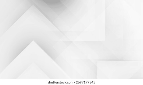 Minimalist geometric design with subtle white and gray gradients showcases overlapping triangles and squares creating a clean and modern abstract background pattern