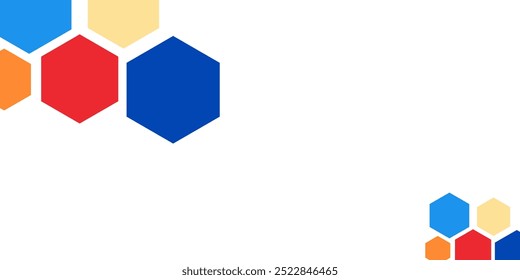 Un diseño geométrico minimalista con vibrantes Formas hexagonales en azul, rojo, naranja y amarillo, dispuestas sobre un fondo blanco. El diseño limpio y los colores llamativos hacen que este diseño sea ideal para la marca moderna.