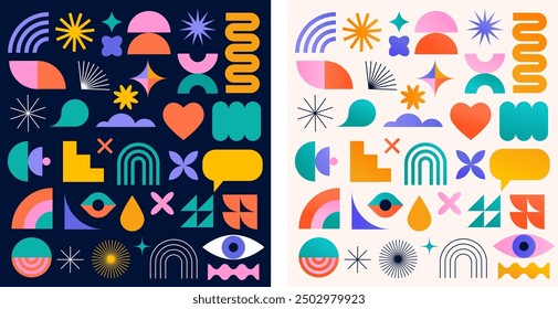 Minimalist geometric elements collection, abstract hand drawn Bauhaus forms and basic shapes. Simple trendy graphic element vector set