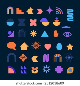 Minimalist geometric elements collection, abstract hand drawn Bauhaus forms and basic shapes. Simple trendy graphic element vector set.