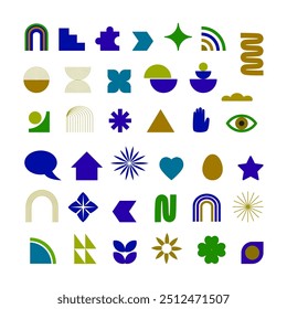 Minimalist geometric elements collection, abstract hand drawn Bauhaus forms and basic shapes. Simple trendy graphic element vector set.