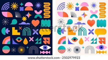 Minimalist geometric elements collection, abstract hand drawn Bauhaus forms and basic shapes. Simple trendy graphic element vector set