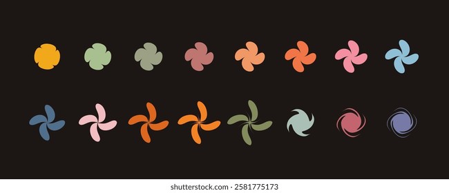 Minimalist geometric elements set, abstract bauhaus forms, groovy colors. Simple distorted flower shape, basic form, trendy modern graphic element vector set