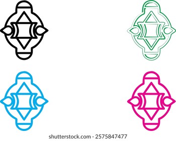 Minimalist geometric face design, stylized angular features, rectangular outline, symmetrical abstract portrait, bold line art, simple graphic icon, monochrome variations, black green blue pink color 