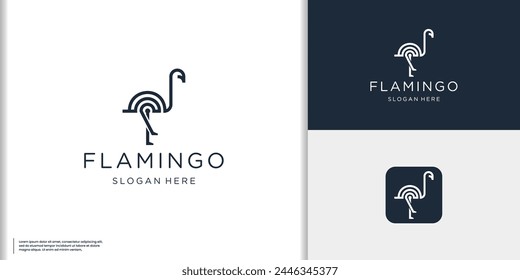 minimalist geometric flamingo line art style logo design concept.