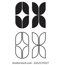 Minimalist geometric floral pattern combining filled and stroked petal shapes, ideal for logos, icons, decor, and digital design.