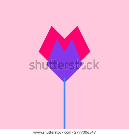 Minimalist geometric flower design featuring layered pink and purple zigzag shapes on a soft pink background modern illustration