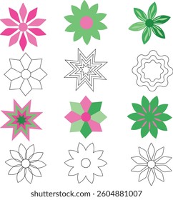 Minimalist Geometric Flower Set12 Unique Floral Vector Art