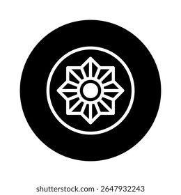Minimalist geometric flower with symmetrical design inside a circle creates an aesthetic botanical badge emblem illustration
