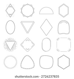 Minimalist geometric frame collection. Vector thin line borders and shapes for wedding invitation or logo design isolated on white
