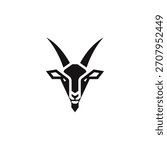 A minimalist geometric goat head logo featuring sharp horns, a defined beard, and a strong, angular design, perfect for branding.