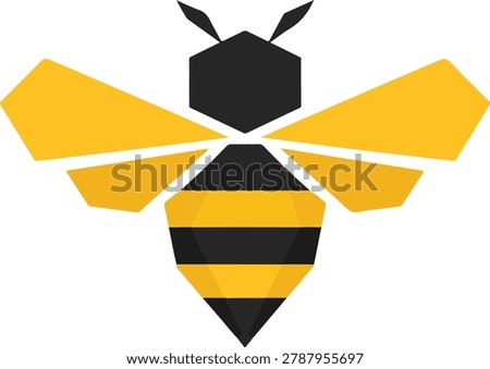Minimalist Geometric Honey Bee Vector Illustration Isolated On White Background.