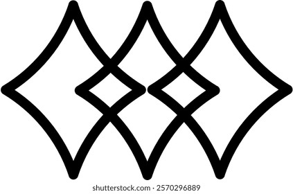 A minimalist geometric icon featuring interconnected diamond shapes in a clean line art style. Perfect for logos, patterns, or modern design projects