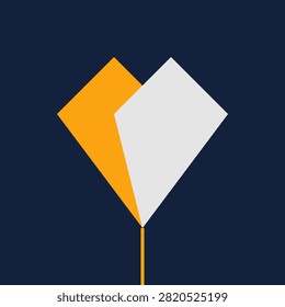 Minimalist geometric iris flower icon featuring orange and white polygons on a dark blue square background digital illustration