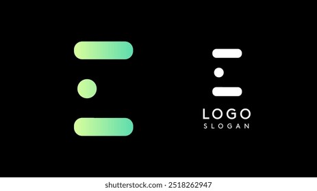 Minimalist geometric letter E, bold rounded icon style, futuristic cyber logotype for digital tech branding, EDM event, modern science and sci-fi technology identity. Vector illustration