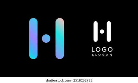 Minimalist geometric letter H, bold rounded icon style, futuristic cyber logotype for digital tech branding, EDM event, modern science and sci-fi technology identity. Vector illustration