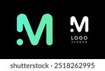 Minimalist geometric letter M, bold rounded icon style, futuristic cyber logotype for digital tech branding, EDM event, modern science and sci-fi technology identity. Vector illustration