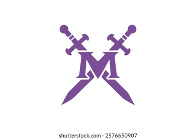 Minimalist Geometric Letter M Sword Logo Design Template