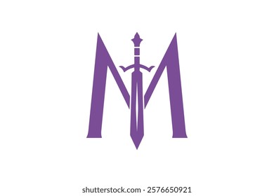 Minimalist Geometric Letter M Sword Logo Design Template