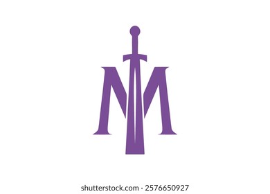 Minimalist Geometric Letter M Sword Logo Design Template