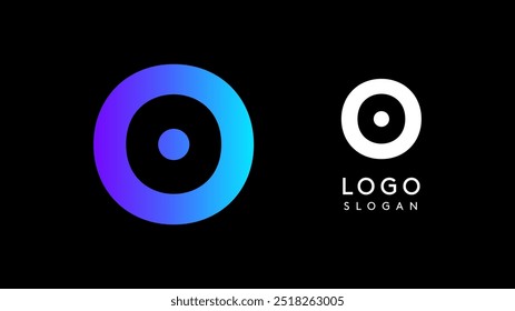 Minimalist geometric letter O, bold rounded icon style, futuristic cyber logotype for digital tech branding, EDM event, modern science and sci-fi technology identity. Vector illustration