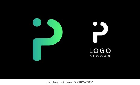 Minimalist geometric letter P, bold rounded icon style, futuristic cyber logotype for digital tech branding, EDM event, modern science and sci-fi technology identity. Vector illustration