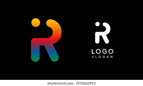 Minimalist geometric letter R, bold rounded icon style, futuristic cyber logotype for digital tech branding, EDM event, modern science and sci-fi technology identity. Vector illustration