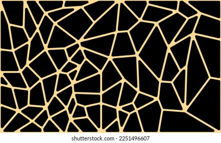 Minimalist Geometric Line Network Structure, Abstract Voronoi Design Golden line pattern