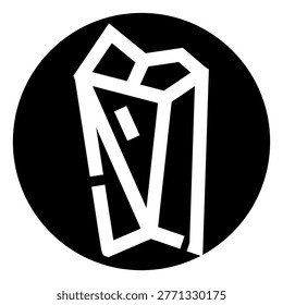 Minimalist geometric linear design illustrating a crystal or mineral formation within a solid black circle, representing concepts of purity, structure, and foundation