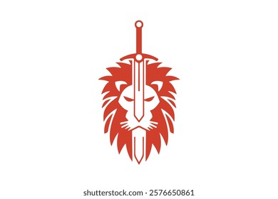 Minimalist Geometric Lion Head Sword Logo Design Template