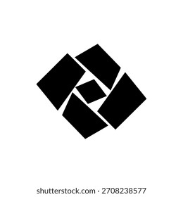 Forma geométrica negra abstracta del logotipo geométrico minimalista que se asemeja a una Plantilla estilizada del logotipo del Vector de la flor o de la abertura