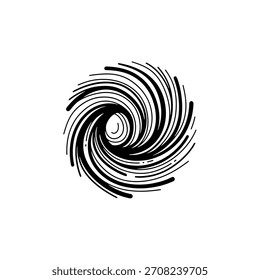 Minimalistisches geometrisches Logo abstraktes schwarz-weißes Spiralwirbel-Symbol, das Bewegung, Energie oder eine Hurrikan-Vektorlogo-Vorlage darstellt