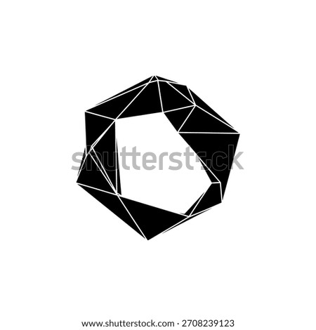 Minimalist geometric logo abstract black and white geometric shape with complex polygonal structure vector logo template