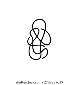 Símbolo geométrico abstrato abstrato de arte de linha contínua que se assemelha a um modelo de logotipo de vetor de nó de E comercial ou emaranhado