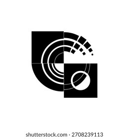 Minimalist geometric logo abstract geometric logo design in black and white featuring concentric arcs and circle segment vector logo template