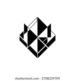 Minimalistisches geometrisches Logo abstraktes geometrisches Logo-Design in schwarz-weiß isometrische Perspektive Vektor-Logo-Vorlage