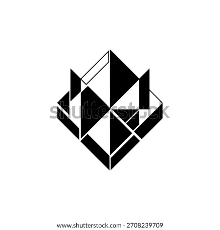 Minimalist geometric logo abstract geometric logo design in black and white isometric perspective vector logo template