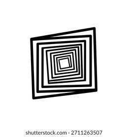 Logotipo geométrico minimalista Ilusión óptica abstracta de cuadrados anidados que crean un túnel o un efecto de vórtice Logotipo de Vector Plantilla