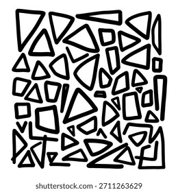 Modelo abstrato de logotipo geométrico minimalista de triângulos de contorno preto desenhados à mão e modelo de logotipo de vetor de rabiscar forma geométrica
