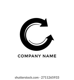 Logotipo geométrico minimalista elemento de diseño de logotipo de flecha circular negra en forma de Plantilla de logotipo de Vector de letra c