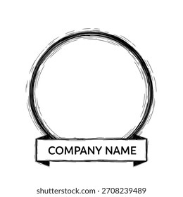 Minimalist geometric logo black hand drawn circle frame with banner for company name vector logo template