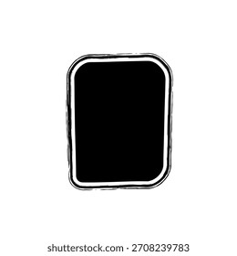 Logotipo geométrico minimalista forma de rectángulo redondeado negro con Plantilla de logotipo de Vector de borde grunge afligido