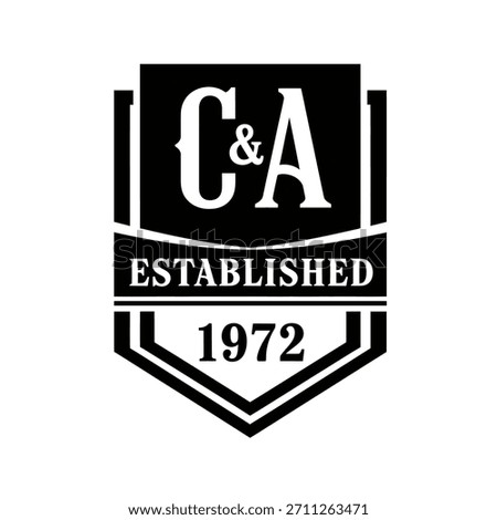 Minimalist geometric logo black and white vintage style crest logo featuring ca established 1972 vector logo template