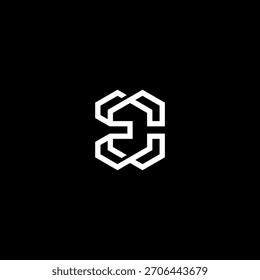 Ein minimalistisches geometrisches Logo-Design mit miteinander verbundenen Formen, in weiß auf schwarzem Hintergrund präsentiert. Das Design ist sauber und modern.