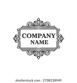 Minimalist geometric logo elegant black and white ornate frame or badge template with space for company name vector logo template
